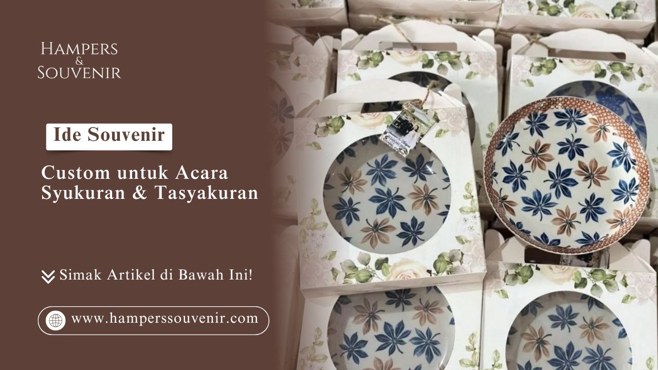 Inspirasi Produk Ide Souvenir Custom untuk Acara Syukuran & Tasyakuran berupa piring motif daun dalam kotak bunga