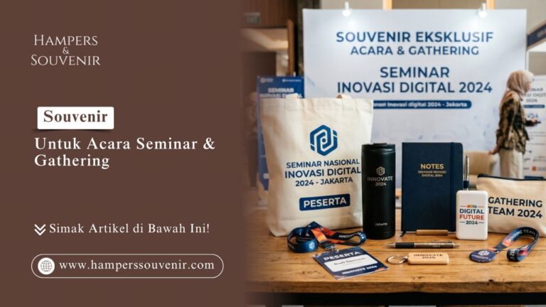 Tampilan paket Souvenir untuk Acara Seminar & Gathering lengkap dengan tote bag, tumbler, dan notebook